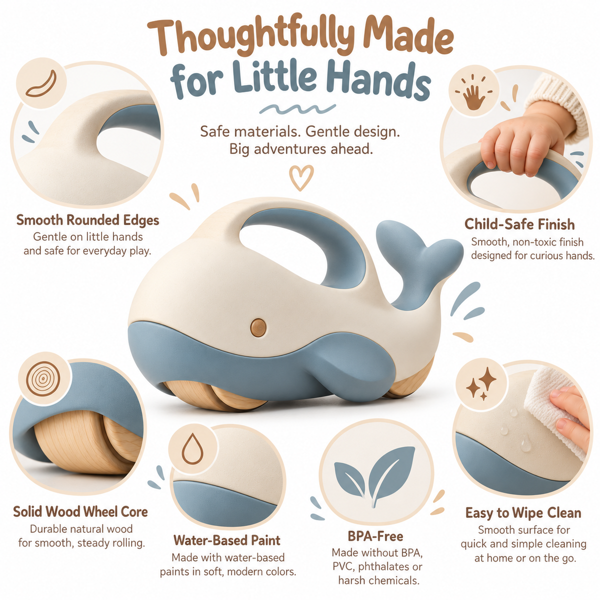 Wooden Whale Push Toy