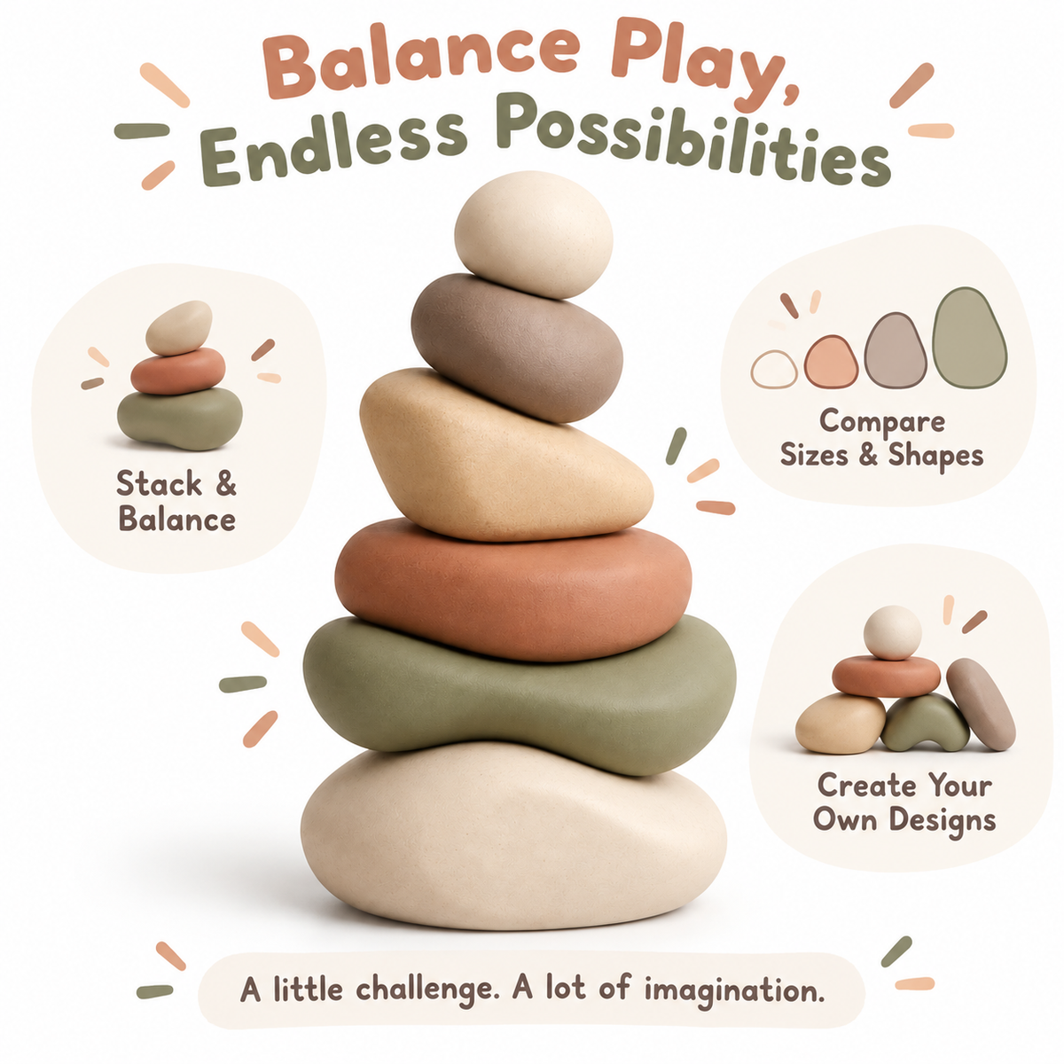 Minimalist Pebble Stacking Toy Set