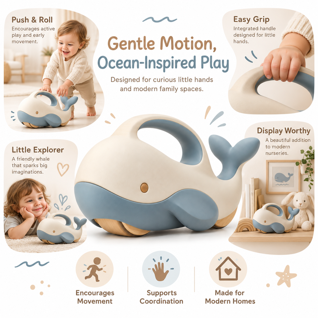 Wooden Whale Push Toy